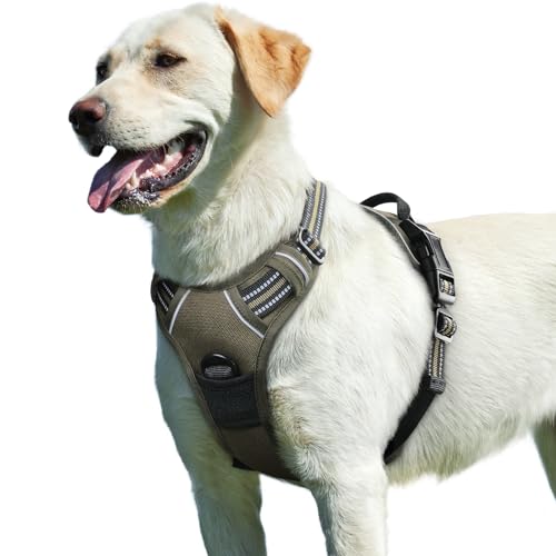 Eagloo Dog Harness for Large Dogs No Pull, Front Clip Walking with Reflective Adjustable Soft Padded Vest and Easy Control Handle, No-Choke Pet 2 Metal Rings, Dark Green, L (HCW-033-L-US-AU)