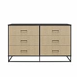 Novogratz Kelly 6 Drawer Dresser, Rattan & Black Oak