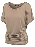 MBJ WT817 Womens Dolman Drape Top with Side Shirring L Taupe