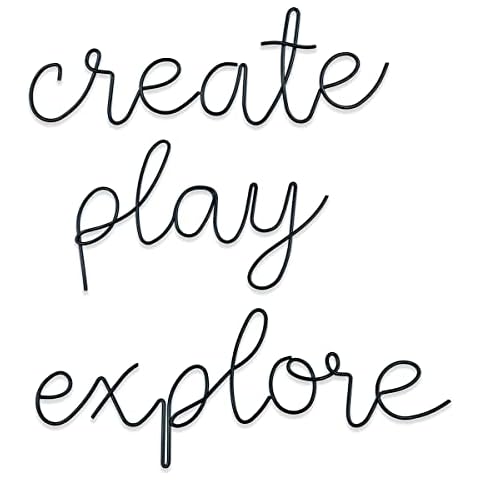 KRSHEMDE Playroom Wall Decor Metal Play Explore Create Inspirational Wall Art Nursery Room Decor for Kids Toddlers Boys Girls Classroom Bedroom Reading Nook Positive Quotes Wall Decoration Cover