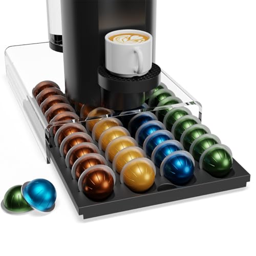 Storage Drawer for Nespresso Vertuo, Coffee Pod Holder for Counter Acrylic Top & Plastic Drawer Coffee Capsule Organizer - 40 Pods