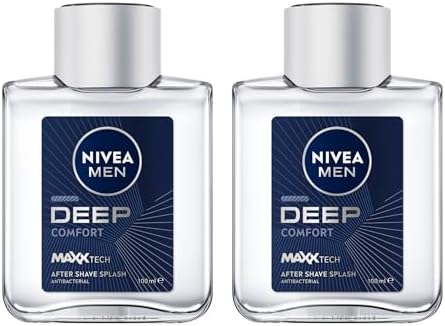 NIVEA MEN Deep After Shave Splash 100ml | Soothes Irritations | Antibacterial Formula | Helps Heal Cuts | Long-Lasting Clean Feeling | Prevents Skin Dryness | Relieves Razor Burn (Pack of 2)