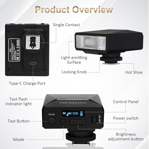 G12 Mini Camera Flash Speedlite, GN12 5600K,USB-C Charging Built-in 1200mAh Battery Compatible for Canon/Sony/Fujifilm/Nikon/Panasonic/Olympus,Speedlight Photography for Cameras with Single-Contact