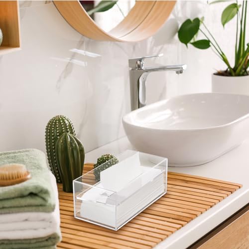 Dicunoy Acrylic Tissue Box Holder with Sinking Lid, Rectangular Facial Paper Holder with Removable Cover, Facial Napkin Dryer Sheet Dispenser for Vanity Counter, Dresser, Kitchen, Office, Bathroom - Thumbnail 6