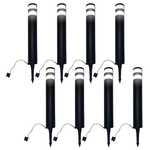 Black Outdoor Garden Cast Aluminum 385 Lumen Low Voltage Bollard LED Path Light 12V 5.9W 5700K (8 Pack)