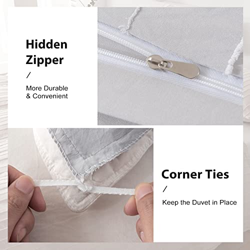 Warmdern Light Grey Boho Duvet Cover King Size, Striped Textured Duvet Cover Set Tufted Bedding Set, 3 Pcs Ultra Soft Washed Microfiber Duvet Cover With Zipper Closure (King, Light Grey) #TOP3