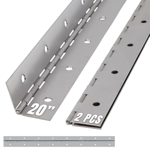 20 Inch Silver Heavy Duty Piano Hinge Continuous Stainless Steel 304 (2-Pack), Surface Mount Cabinet Hinges Silver 20