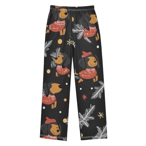 Dachshund and Snowflake Boys Long Pants Soft Trousers Elastic Waist Kids Lounge Bottoms with Pockets S-XL