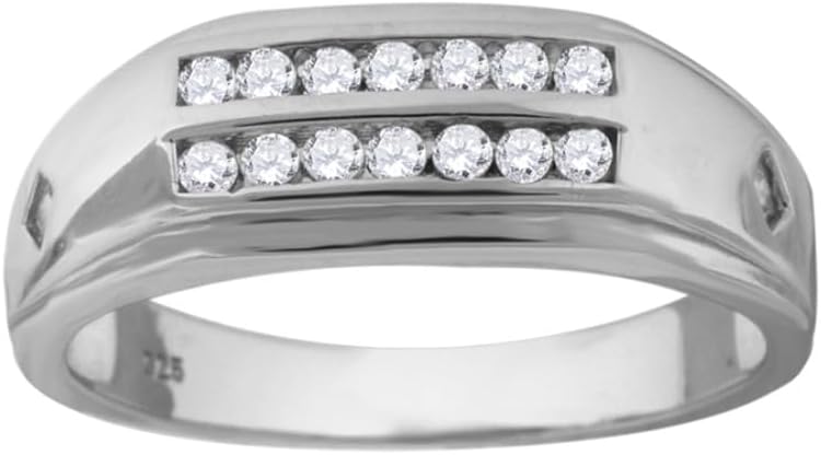 Diamond2Deal 925 Sterling Silver Cubic Zirconia Two-Rows Engagement Anniversary Band Ring Size 8-12