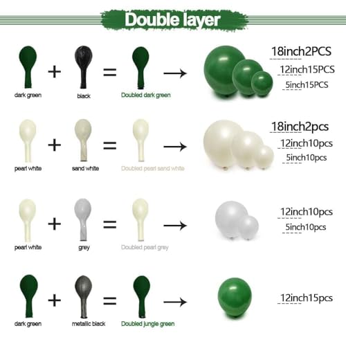 Image of Green White Balloon Garland Double Stuffed Latex Emerald Green Sand White Cream Grey Pearl Balloon Arch Different Sizes for Birthday Wild One Wedding Baby Shower Prom Jungle Party Decor