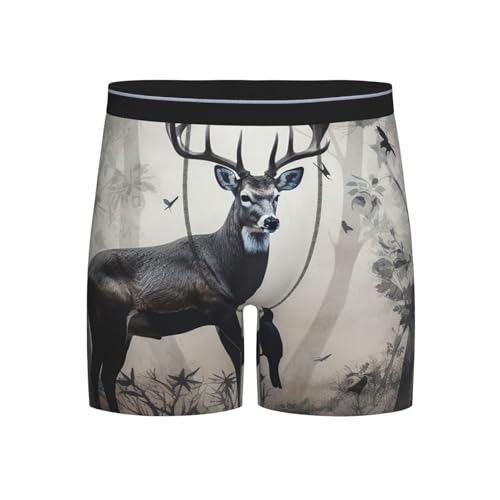HJRT Herren-Unterwäsche, weich, atmungsaktiv, feuchtigkeitsableitend, Stretch, Herren-Boxershorts, Jagd-Silhouette von Hirsch-Unterhosen für Männer, Schwarz , XL