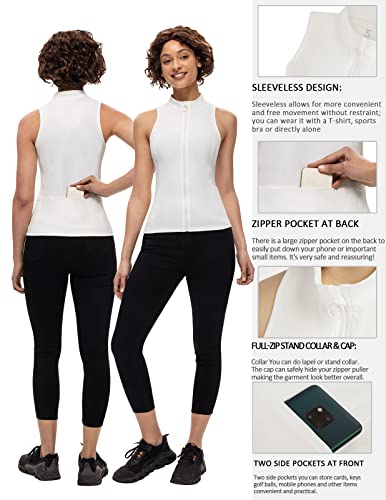 Jack Smith Slim Fit Running Vest Women Full-Zip With 3 Pocket Sleeveless Golf Jacket Outwear Upf 50+(Ivory,M) #TOP3