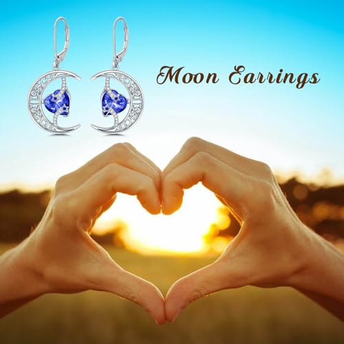 TOUPOP Moon Birthstone Earrings 925 Sterling Silver Celtic Moon and Star Earrings Jewelry Birthday Christmas Gifts for Women Her3