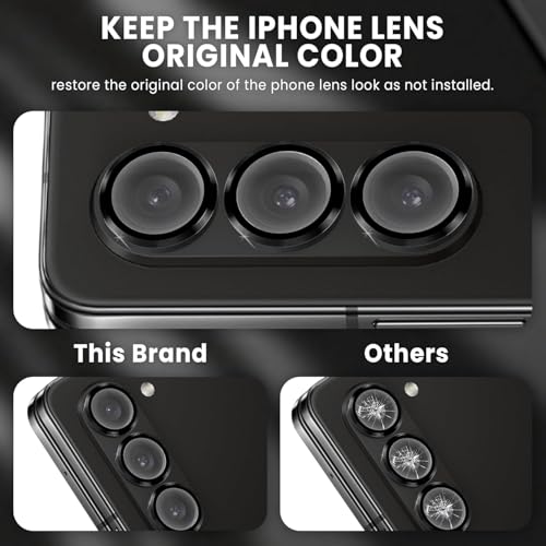 Image of ArmourPro Camera Lens Tempered Glass for Samsung Galaxy Z Fold 5 (7.6 Inches) Tough HD Individual Aluminum Alloy Rings 9H Camera Cover, Scratch-Resistant,Camera Lens Protection| Black, 1 Pack