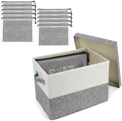 Board Game Organizer with 12 pcs Mesh Zipper Pouch Bags, Flax Har...