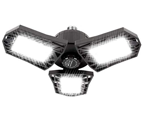 Deformable LED Garage Light - 6000 Lumen 6500K Daylight 60W, Three Leaf Garage Organization Ceiling Lighting by ANYPOWK - Used condition - CA$13.32