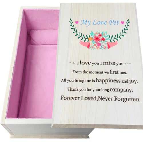 Wooden Handmade Pet Casket|Dog Cat Casket,Coffin|Pet Caskets for Dogs,Cats,|Pet Burial Box,Pet Memorial (27.6" L x15 W x9.1 H Inside Large Pink