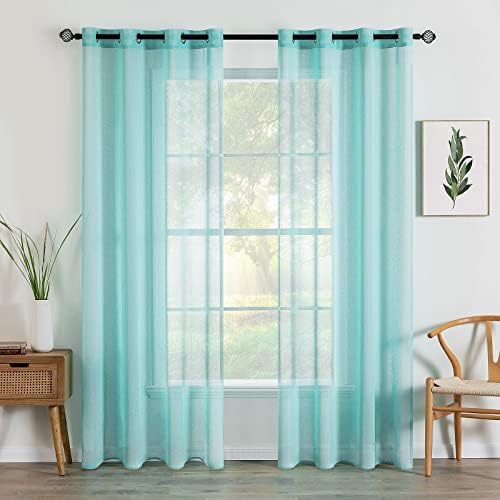 MIULEE Voile Vorhang mit Ösen transparent 140x245 cm 2er Set Türkis | Transparente leichte Voile Gardine als Ösenschal für Wohnzimmer und Schlafzimmer, lichtdurchlässig, luftig, de