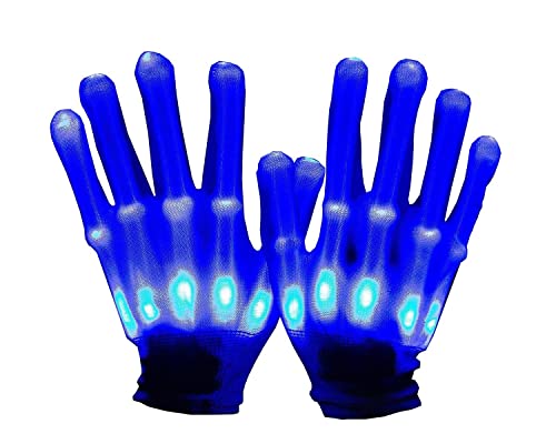 BININBOX LED Handschuh Skeleton Leuchtende Handschuhe Erwachsene Kinder Halloween Weihnachten Geburtstags Party feier verkleiden sich Ornamente (Blau, Erwachsener XL)