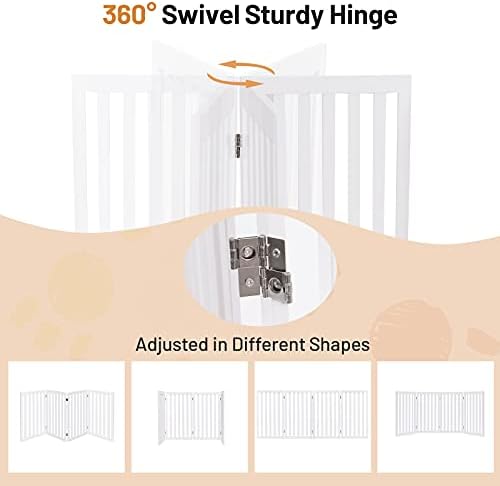 COSTWAY Folding Pet Gate, 89cm Freestanding Wooden Dog Fence, 4 Panels Safety Barrier for Doorway, Stairs, Up to 203cm Wide