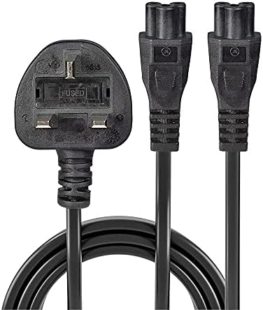 LINDY 30428 2.5 m UK 3 Pin Plug To IEC 2 x C5 Splitter Extension Cable - Black