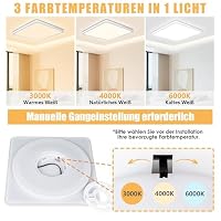 Seruno X LED Deckenleuchte 24W 6000K/4000K/3000K, 3200LM IP54 Ultra Dünn Deckenlampe, Flach Quadrat Modern Badezimmer Lampe Küchenlampe für Flur Schlafzimmer Balkon Wohnzimmer Büro Küche Keller Ø29CM – Ansicht 2