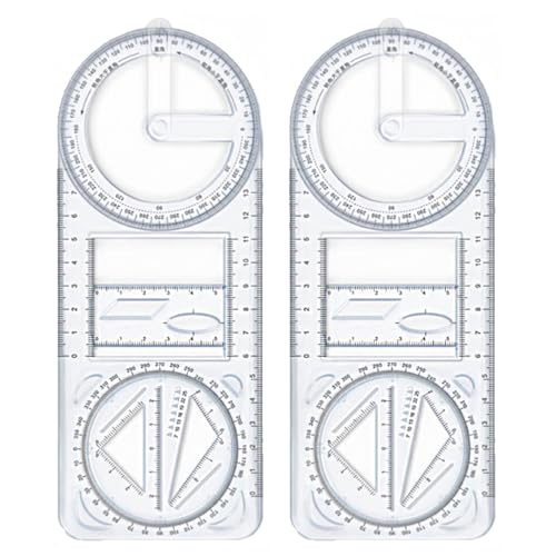 2 Pcs Multifunctional Geometric Ruler Multifunctional Student Math Ruler Transparent Plastic Movable Drawing Template Measuring Math Ruler Tool Multifunction Geometric Ruler for School Student
