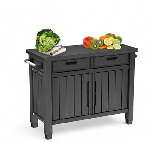 BBQ Outdoor Grill Table, Buffet, Entertainment and Storage Cabinet w/Drawers, Graphite Gray