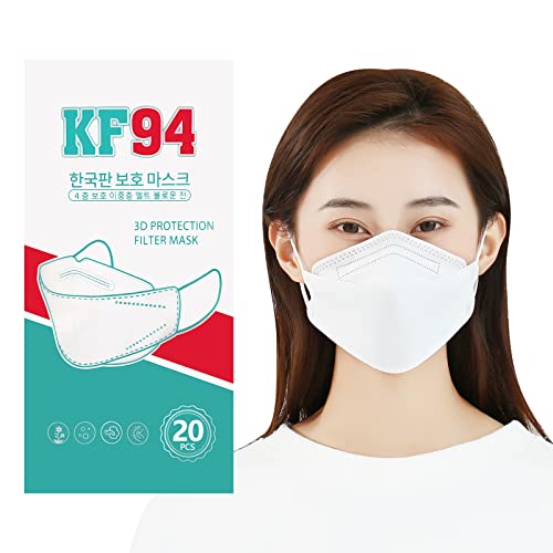 20Pcs 4D Face Mask for Adults 4-Ply Layer Filter Non Woven Fabric Face Mask, Protective Mask for Women Men Teens(White-20PCS)