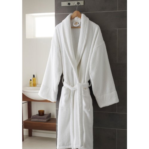 King Of Cotton Unisex White Zero-Twist Cotton Bathrobe Small Shawl Collar