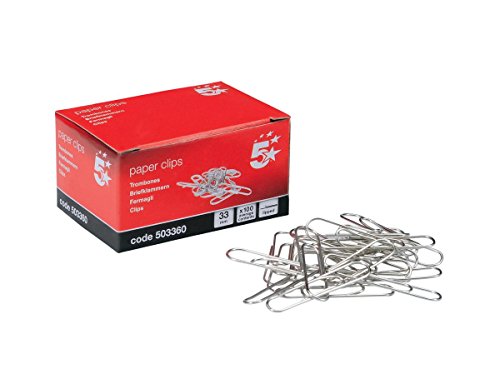 Image of 5 Star Paperclips Metal Large 33mm Lipped [Pack of 10x100], Silver