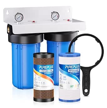 PUREPLUS 2-Stage Whole House Water Filter, Grooved Sediment & KDF Carbon