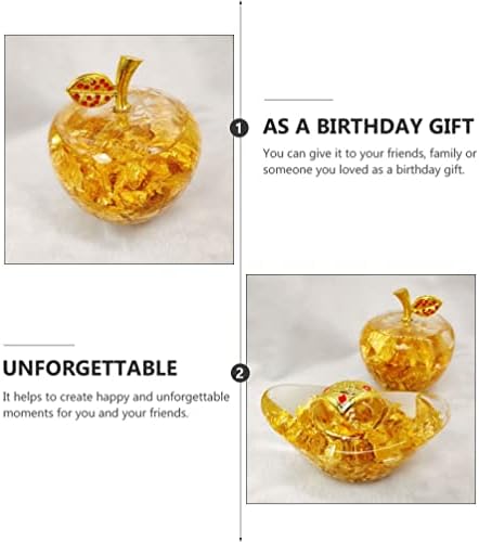 WINOMO Christmas Crystal Apple Figurine Paperweight Golden Glass Apple Statue with Inner Gold Leaf Collectible Artificial Apple Holiday Feng Shui Home Decor