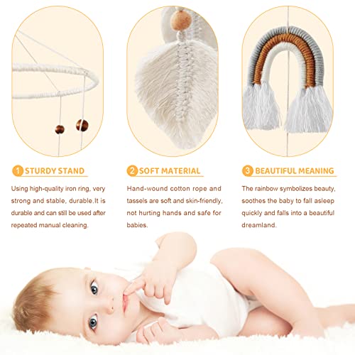Crib Mobile For Girls And Boys,Macrame Rainbow Boho Baby Mobile Handmade Nursery Kids Room Decor（Rainbow Tassel） #TOP2