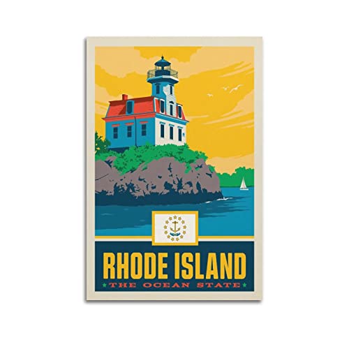 ZENGYL Poster vintage Rhode Island State Pride - Impression sur toile - Décoration murale moderne pour chambre à coucher - 20 x 30 cm