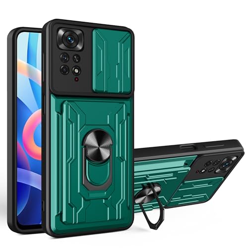 Jiajihua Case Compatible with Redmi Note 11 Pro 2022 / Note 11 Pro 5G 2022 Card Slot Slide Push Camera Protection Car Mount Magnetic Kickstand Shockproof 2 in 1 Green