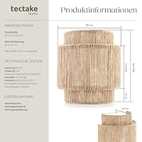 tectake® Wandleuchte Innen, Lampenschirm Boho aus Jute, Wandlampe Innen als Zimmer Deko, Wanddeko Wohnzimmer, Wandbeleuchtung, 23 x 12 x 25,5 cm, Wandlicht als Wand Deko, Flur Lampe, E14 Fassung, 40W – Ansicht 6