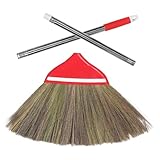 SHYCELOHES Natural Handcrafted Straw Broom 106cm with Red Handle – Traditional Chinese Indoor and Outdoor Yard