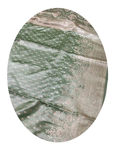 ASIAN CURVES Banarasi Soft Pure Katan Satin Silk Heavy Work Saree With Blouse Piece (Dusty-green)