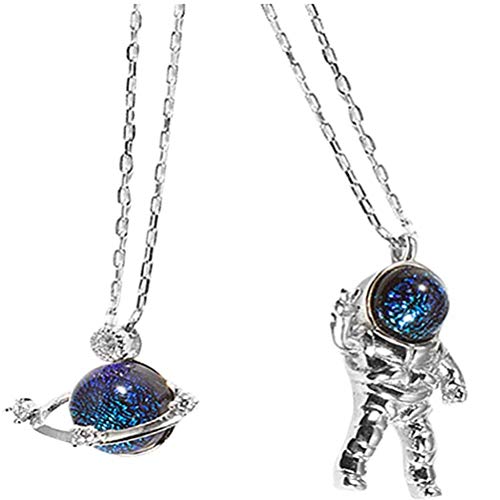 Mliu Couple Collier Pendentif, Collier de modèle de planète et dastronaute, décoration de Bijoux de Charme à Longue chaîne de la Saint-Valentin, Amour Express pour Meilleur ami et Amant Cover