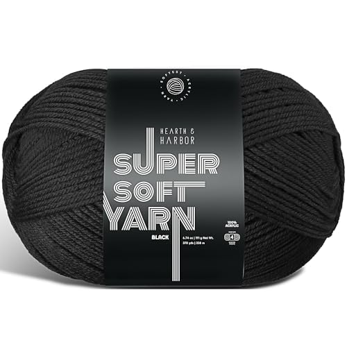 Acrylic Yarn for Crocheting & Knitting – Soft Crochet Yarn for Crocheting, 370 Yards, Perfect for Crafts & Amigurumi, Medium Worsted Weight 4, Black