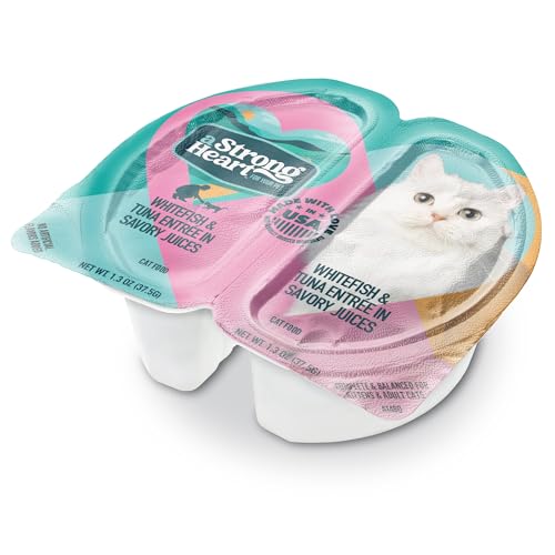 Image of A Strong Heart Split Cup Wet Cat Food, Whitefish & Tuna Entree - 2.6 oz Split Cups, 20 Servings (Pack of 10), Made in The USA with Real Whitefish & Tuna