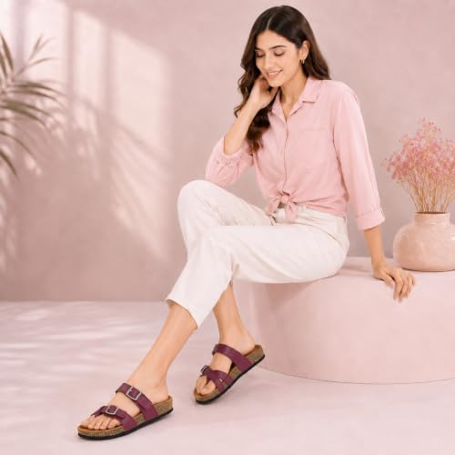 Image of Centrino Women's Berkin-Style Slip-On Sandals | Open Toe Design | Soft PU Footbed | Lightweight & Comfortable | Arch Support | On-Grip Sole | Casual Outdoor Wear (7693)