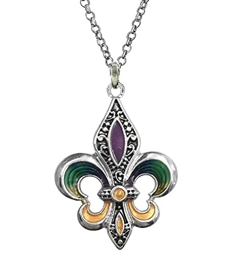 DianaL Boutique Fleur De Lis Mardi Gras Pendant Necklace with 18