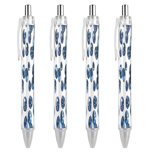 FodPand Blueberry Beads Lot de 4 stylos à bille rétractables à pointe fine et lisse de 0,5 mm Encre noire Fournitures de bureau Cadeaux pour homme et femme