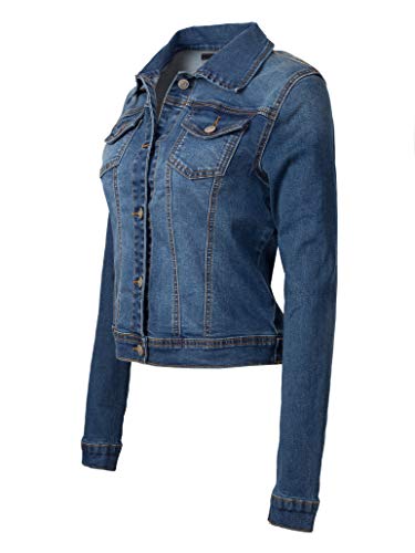 Design By Olivia Women's Classic/Destroyed Vintage Washed Long Sleeve Denim Jean Jacket Medium Denim L #TOP1