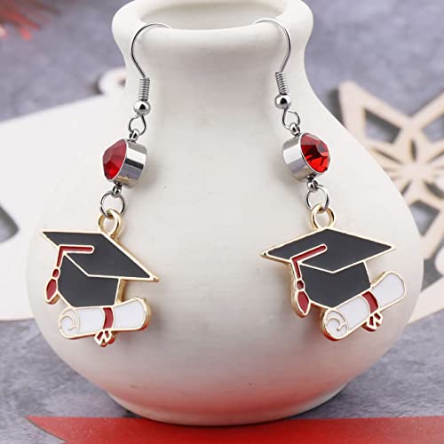 Graduation Cap Charm With Red Birthstone Earrings Cute College Graduation Gifts Congrats Grad Gifts Friendship Gifts (Graduation Cap Ear) #TOP3