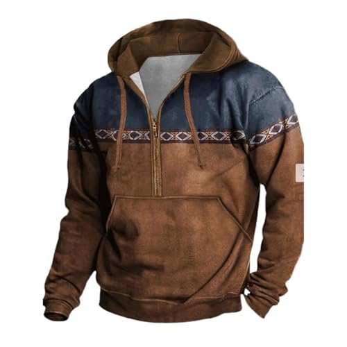 Hoodies for Men Quarter Zip Hooded Sweatshirt Pattern Casual Pullover Long Sleeve Warm Fleece Hoodie with Pocket