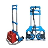 Relaxdays Sackkarre, zusammenklappbar, max. 70 kg, Stahl, Teleskopgriff, Umbauwagen, Silber/Blau, 98 x 38 x 41 cm