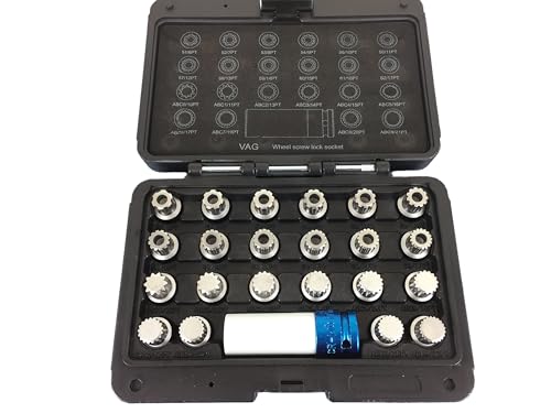 Image of TEMO 23 pc Wheel Lock Lugnut Anti-Theft Lug Nut Screw Removal Key Socket Set for Vw Audi with 1 /2 Inch Socket Adapter